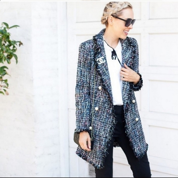 Zara * tweed textured long blazer size XS - Picture 2 of 16